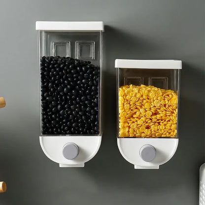 Kitchen Dry Food Storage Box Wall Mounted Cereal Dispenser Easy Press Container Kitchen Plastic Grain Organizer Canister