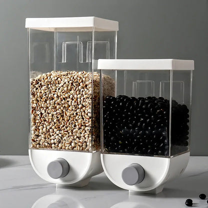 Kitchen Dry Food Storage Box Wall Mounted Cereal Dispenser Easy Press Container Kitchen Plastic Grain Organizer Canister