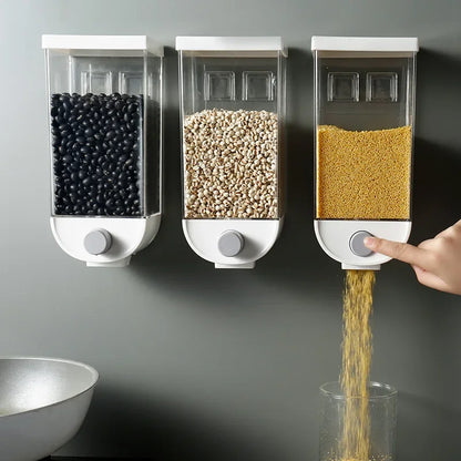 Kitchen Dry Food Storage Box Wall Mounted Cereal Dispenser Easy Press Container Kitchen Plastic Grain Organizer Canister